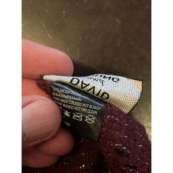 David and Young Poncho Womens One Size Burgundy Metallic Knit Fringe Ruana Wrap - Picture 9 of 9